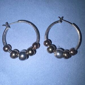 Tricolored yellow, white,rose gold   Bead Hoop Earrings mixed metals